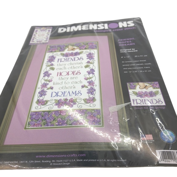 Vtg 2002 DIMENSIONS 8” x 16” Stamped Cross Stitch #3205 FRIENDS, HOPES, DREAMS - Picture 4 of 10